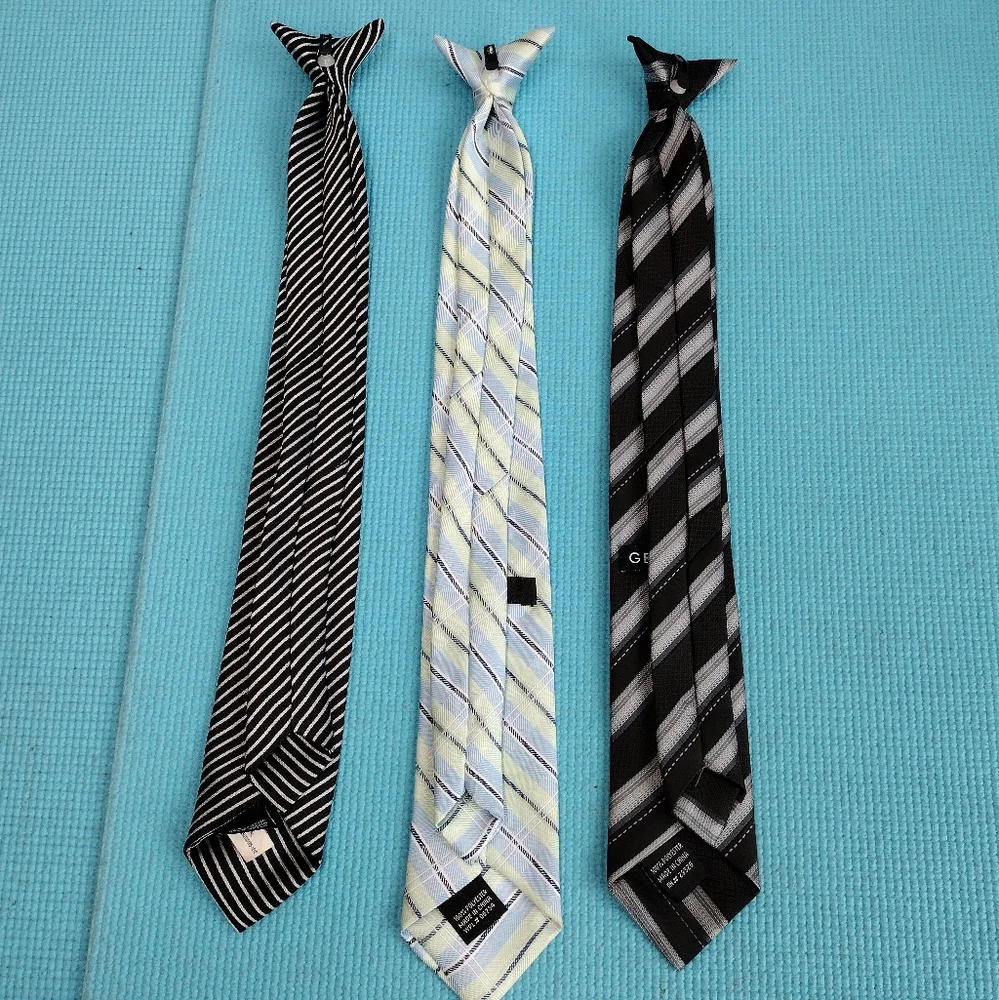Youth/ Boys Set of 3 Clip On Ties (Black Grey Green/Blue)